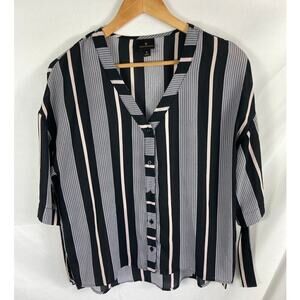 Worthington Stripe Button Up Half Sleeve Blouse Size Medium